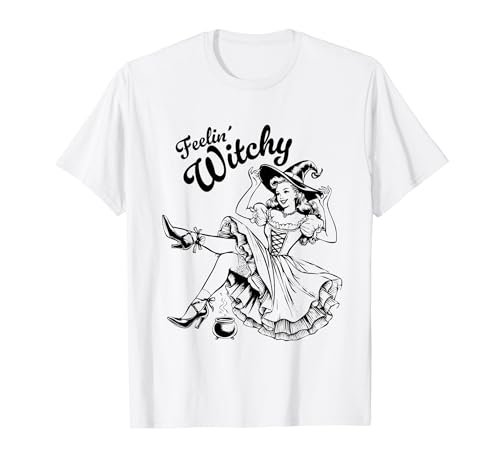 Vintage Pin-up Girls Halloween Women Retro Feelin Witchy T-Shirt