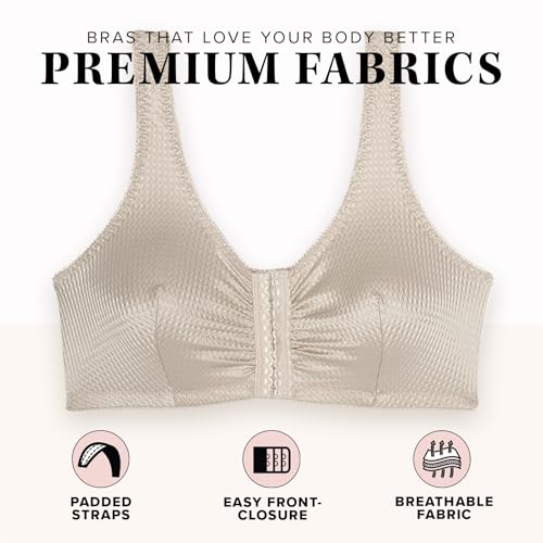 Leading Lady Marlene Front-Closure Wireless Leisure Bra - Comfortable Plus Size Bras For Women (Beige) - image 5