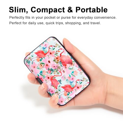 Image of Credit Card Holder, Metal Card Wallet RFID Blocking Mini Slim Aluminum Business Hard Card Case for Women Men (Watercolor Floral Flamingo)