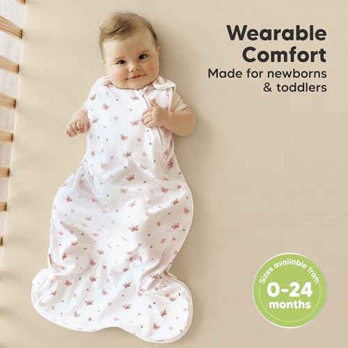 Image of 2-Pack Organic Baby Sleep Sacks, 100% Cotton 0.5TOG (Butterflies, 18-24M) | Soft Breathable, Baby Wearable Blanket, Toddler Sleeping Sack 18-24 Months, Easy to Wear Transitional Swaddles for Newborns