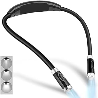 Vekkia Rechargeable LED Neck Reading Light, Book Lights for Reading in Bed,3 Brightness Levels, Flexible Soft Silicone Arms Comfortable Wear, Long Lasting. Perfect for Readers, Craft & Knitting