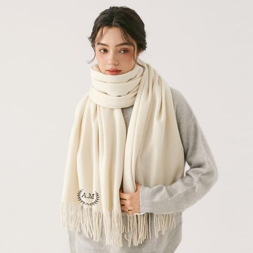 Personalized Women Scarf Pashmina Shawls Wraps for Evening Dress Bridesmaid Wedding Bridal Winter Warm White Scarves4