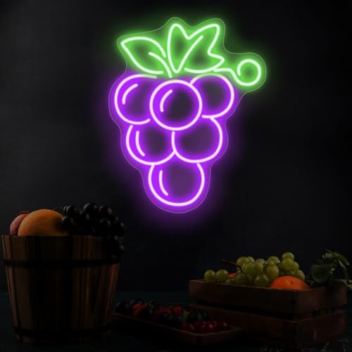 Image of Grapes Neon Sign Fruit Neon Lights Handmade Lamp for Wall Room Party Home Bar Art Christmas Bedroom Table Wedding Party Desktop kitchen art Decoration Teen Kids Birthday Holiday Gift