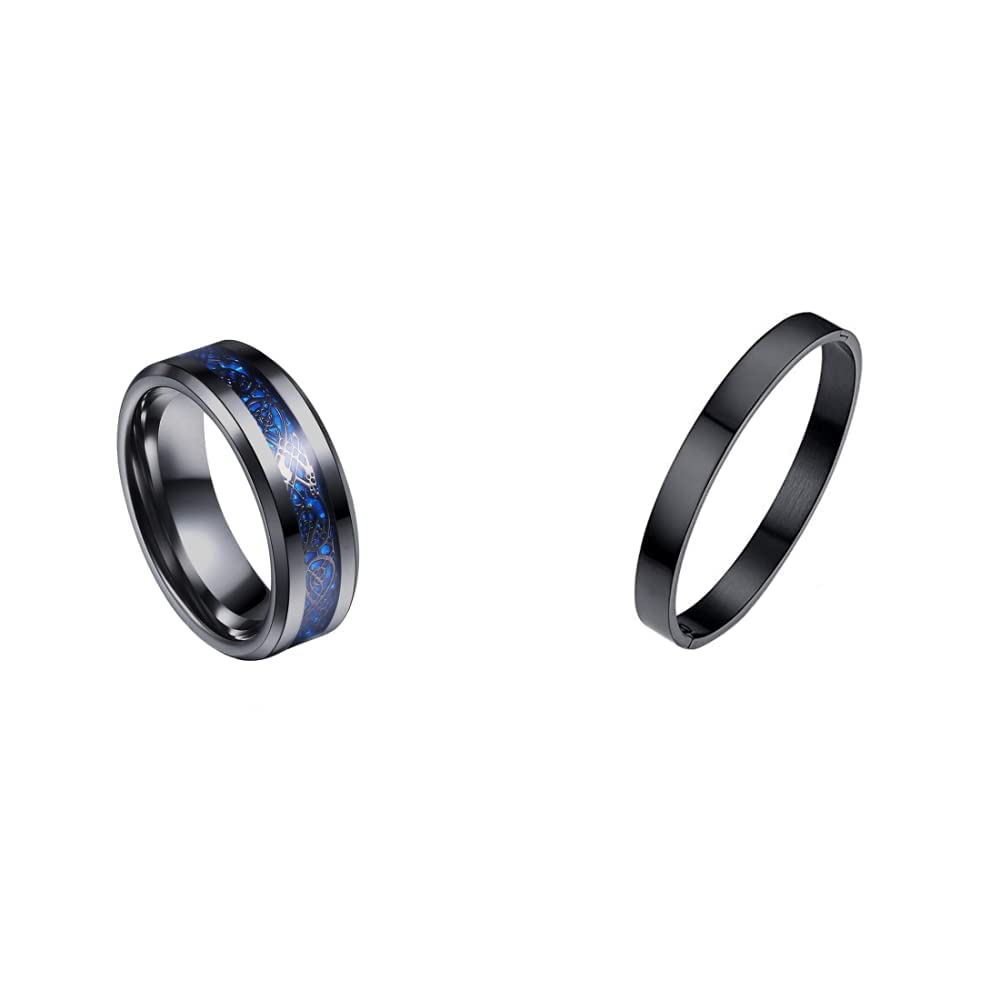 Yellow Chimes Rings for Men Dragon Celtic Inlay Polish Finish Titanium Steel Ring for Men and Boys.