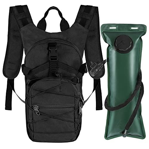 Outplea Taktischer Trinkrucksack mit 3L Trinkblase, Mehrtaschen Fahrradrucksack mit Wasserblase, Militär Tagesrucksack für Wandern Laufen Camping, Schwarz