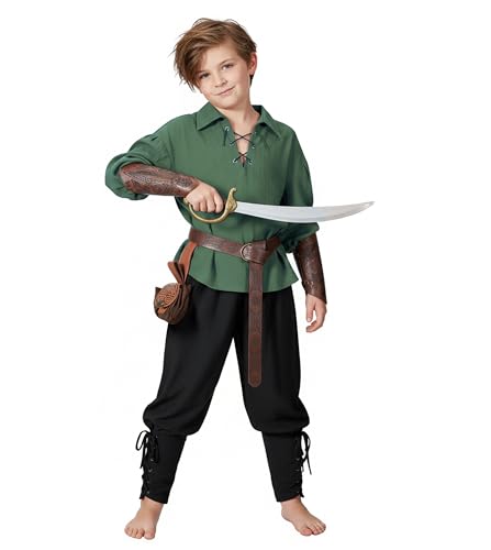 Image of Kids Medieval Viking Pirate Renaissance Tunic Pants Accessories Costume for Boys Cosplay 3-14 Years