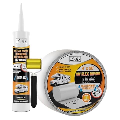 Ziollo RV Flex Repair Tape RV Flex Repair Caulking Lap Sealant - Roof Seam Tape to Seal and Waterproof, Seal Vents and Skylights on Motorhomes, Trailers, Campers (White, 1 Tube and 1 Tape) Cover