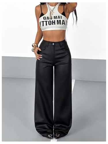 WDIRARA Women's Punk PU Leather Trousers