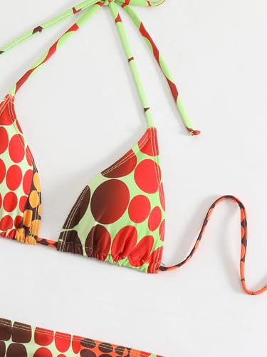 SEGT Women's 4 Piece Polka Dots Bikini Sets Halter Triangle Swimsuits with Mesh Cover Up Skirt and Scarf3