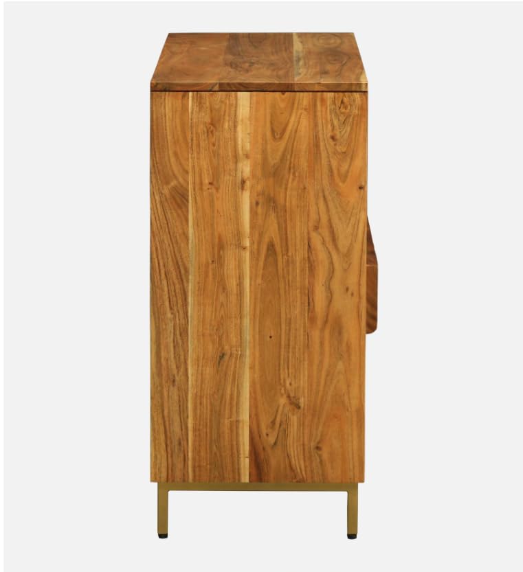 Image of Barcelona Modern Bookshelf Storage for Living Room & Study | Acacia Wood, Natural Finish | Wooden Book Shelf with Doors & Open Display Racks | Modular Storage Unit for Home Office