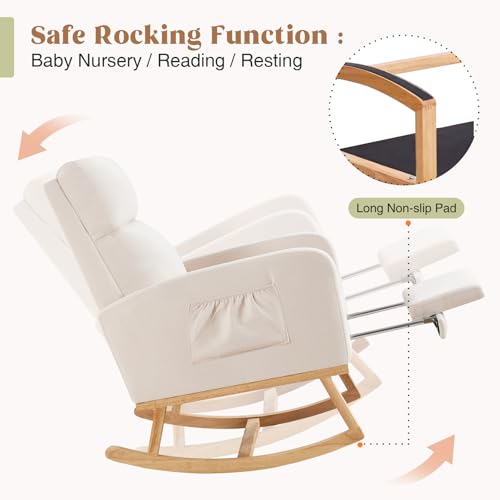 Image of HCHAIRH Rocking Chair Nursery, Nursing Rocking Chairs with Foot Rest for Mom Nursery, Glider Rocker Chair with Footrest and High Backrest for Living Room, Bedroom, Beige