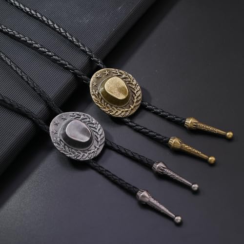 Image of Joxevyia Bolo Tie for Men Vintage Cow Skull Leather Rope Western Cowboy Necktie Vintage Bola Tie Gift for Him