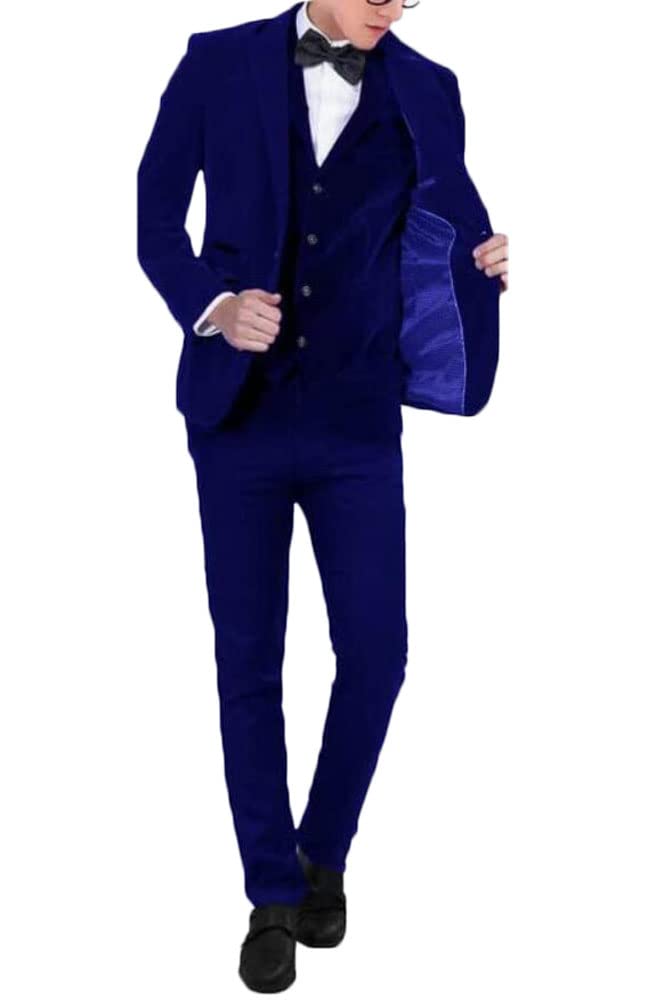 Botong Men's Royal Blue Slim Fit Velvet Formal Suit 3 Pc Peak Lapel Wedding Suits For Groom Tuxedos Prom Suit 52 Chest / 46 Waist