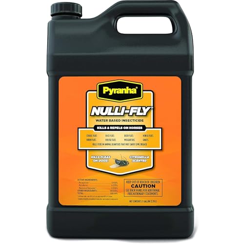 PYRANHA Nulli-Fly Horse Fly Spray Water-Based Formula for Sensitive Skin Kills and Repels Flies Gnats Lice Ticks Ready to Use Citronella Scent