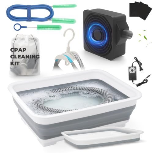 9 Pack CPAP Cleaning Kit for Hose & Mask with Speed Control Hose Dryer Collapsible Wash Basin & Hose Hanger 7ft Cleaning Brush CPAP Cleaning Supplies with Storage Bag for 22mm & 15mm Tube