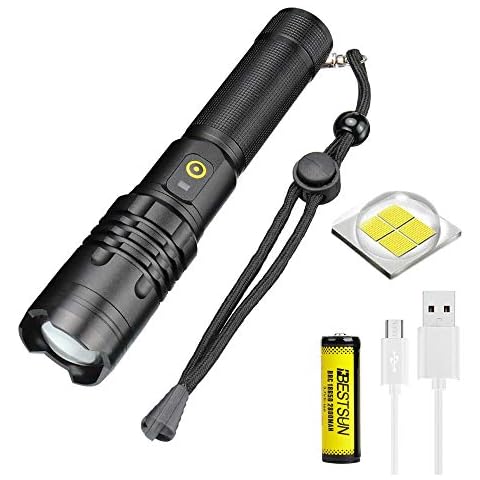 6000 Lumens XHP50 LED Torch,Powerful XHP50 LED Flashlight,Rechargeable Super Bright LED Torches,Tactical Handheld Lamp with 5 Modes,Waterproof Zoomable Torch Lamp for Hiking,Camping,Emergency Cover