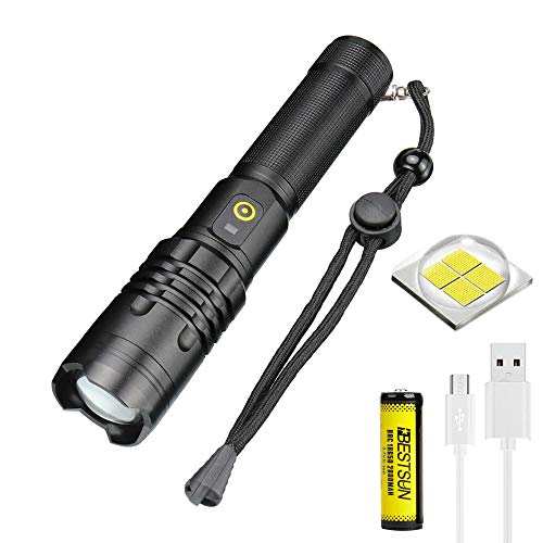 Super Bright Flashlight Rechargeable USB Zoomable Flashlight, LUXNOVAQ Powerful 6000 Lumen P50 LED Hand Torch Light Waterproof Portable Tactical Flashlights with Battery & 3 Modes for Outdoor Camping