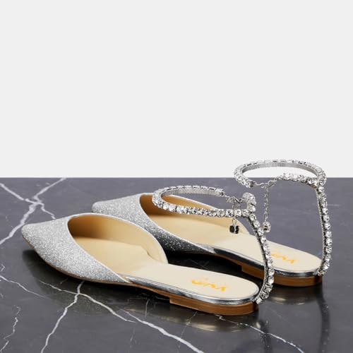 XYD Women Pointed Toe Crystal Rhinestone Ankle Strap Flat Comfy Chic Ballerina Shoes for Date Evening Wedding After Party3