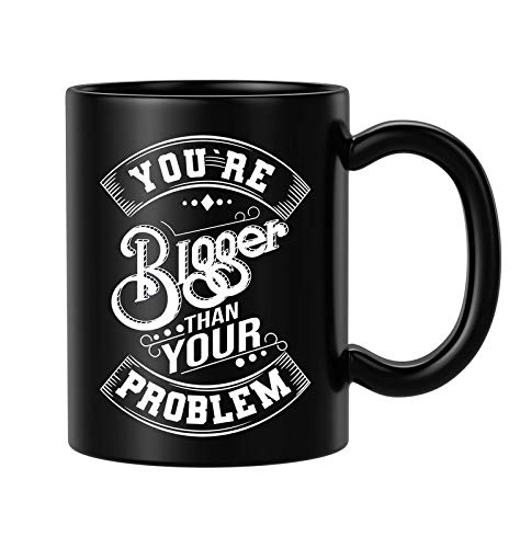 BLISSartBLISSart Ceramic Coffee Mug, Black, 350 ml, 1 Piece, You are Bigger Printed Motivational Gift for Students Home Office