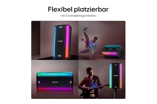 LG xboom Stage501 by will.i.am, tragbarer Bluetooth-Lautsprecher, DJ- und Karaokefunktion, LED-Beleuchtung, 4 Aufstellfunktionen, (220 W, Signature Sound, IPX4, bis zu 25 Std. Akkulaufzeit), Schwarz