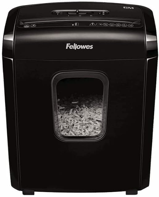 Fellowes Paper Shredder for Home Office Use - 6 Sheet Mini Cut Shredder for Home and Personal Use - Deskside Shredder with 13 Litre Bin and Safety Lock - Powershred 6M - Advanced Security P4 - Black