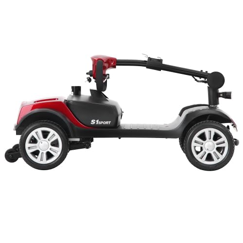 Scooter de movilidad 6 km/h para mayores, 4 ruedas, motor 300 W, carga 136 kg, batería extraíble, asiento 360°, luz LED, rojo