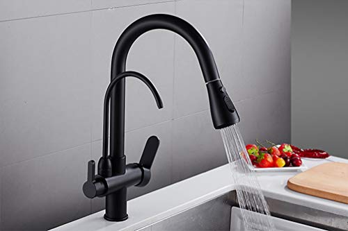 Miniatura 4 de Fzhlr Latón Cepillado Cromo Negro Caliente Fría Agua Pura 3 En 1 Grifo De La Cocina Puro Saque El Grifo Mezclador Beber Agua Del Grifo Doble Salida Del Grifo, Negro