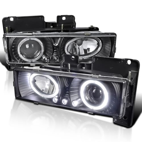 SPEC-D TUNING LED Halo Black Projector Headlights Compatible with 1988-1998 Chevy/GMC C10 Pickup, C/K, Sierra, Silverado, Yukon, Suburban, Tahoe, Left + Right Pair Headlamps Assembly