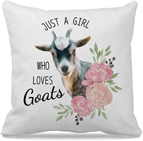 Farm Animal Themed 18″×18″Just A Girl Who Loves Goats Funny Goat Floral Decorative Throw Pillow Case for Home Living Room Girls Room Decor,Goat Lovers Farm Girls Women Gifts