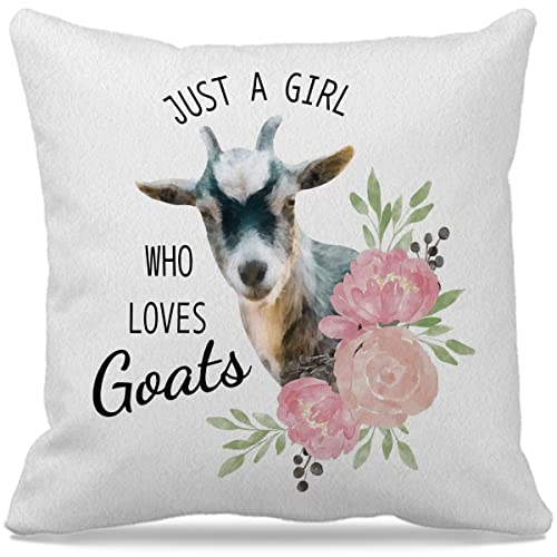 Farm Animal Themed 18″×18″Just A Girl Who Loves Goats Funny Goat Floral Decorative Throw Pillow Case For Home Living Room Girls Room Decor,Goat Lovers Farm Girls Women Gifts #TOP17
