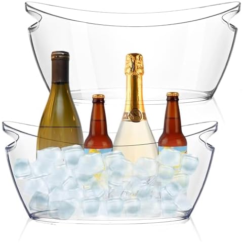 Cheardia 2 Pack Ice Bucket, Acrylic Champagne Bucket 5.5L Beverage Tub for Parties, Mimosa Bar Supplies, Cocktail Bar, Champagne, Beer, Wine, Clear, Long and Narrow Cover