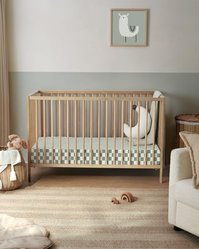 Image of Blissful Diary Muslin Crib Sheets for Girl Boy, Boho Neutral Soft Cotton Baby Sheet for 52''x28'' Standard Crib Mattress, 2 Pack(Sage Checkboard & Sage Green)