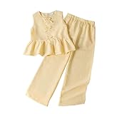 Vuncio Conjunto Niña Dos Piezas Verano Comodos Y Elegantes Traje De Pantalon Y Top Niña Colegio Holgados Comodo Baggy Otoño Primavera Casual Fiesta Ceremonia (Yellow, 10-11 años)