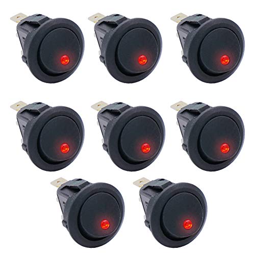Twidec/8Pcs 20A 12V DC On/Off SPST Round Dot Rocker Toggle Switch Control for Car Or Boat with Red LED Light KCD2-102N-R