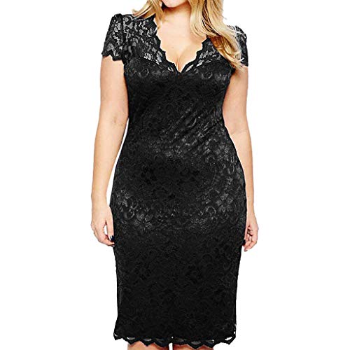 Briskorry Robe en dentelle à manches longues pour femme - Respirante - Rétro et élégante - Robe en dentelle - Swing - Cocktail - Soirée - Longueur genoux, V1-Black, XXXXL
