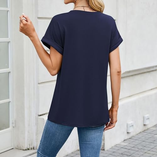 Womens Summer Tops 2025 Shirts Trendy Loose Fit Dressy Short Sleeve Casual Basic Tees Teen Girls Cute Clothes Blouse4