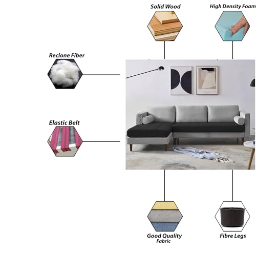 Image of Lezra LHS 4 Seater L Shape Sofa Set for Living Room (Black Grey Fabric) Premium Fabric Sofa
