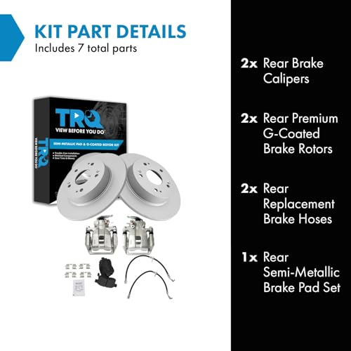 Image of TRQ Rear Brake Pad and Rotor Set Semi Metallic G Coated Rotors Calipers Compatible with 2013-2017 Honda Accord