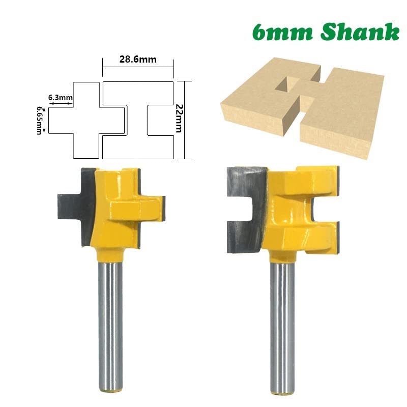 Punte for Fresa A Dente Quadrato for Tenone con Scanalatura A T Codolo da 2 Pezzi 6 Mm for Utensili for La Lavorazione del Legno