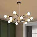SOGOTING 12-Light Modern Sputnik Chandelier, Black and Gold Pendant Light Height Adjustable Sputnik Ceiling Light Fixture for Dinging Room, Living Room, Bedroom and Foyer