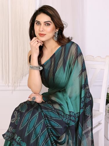 Image of SUPERLAXMI Women's Chiffon Floral Printed Saree with Blouse Piece