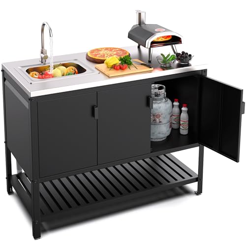 Outdoor Stainless Steel Sink with Cabinet and Shelves