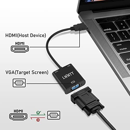 LWMTT Adapter HDMI do VGA, HDMI na VGA (wtyczka do gniazda) 1080P z wejściem audio i USB Power Port do komputera, laptopa, projektorów HDTV, PS4/3 Xbox, HDTV i wielu innych
