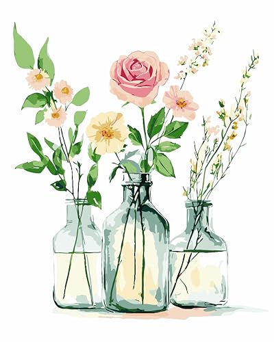 QUITEDEW Paint by Numbers Kit for Adults, Floral Vase DIY Acrylic Painting, Pre-Printed Canvas, Rose and Wildflower Design,16x20 Inch