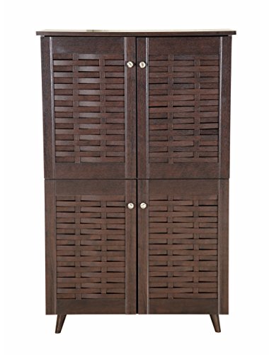 Image of DeckUp Bei 4-Door Engineered Wood Shoe Rack with Wooden Legs (Dark Wenge, Matte Finish)