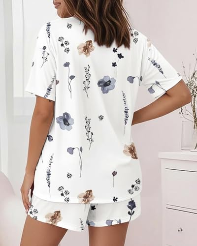 Image of CHICME Pajamas Set for Women 2 Piece Pjs Lounge Set Soft Short Sleeve Tops and Sleep Shorts with Pocket