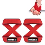 Beingfit リストストラップ 8の字ストラップ エイトストラップ 手首 筋トレ ウェイトリフティング ジムトレーニング用 – 男女兼用 リストラップ リフティングストラップ チンニング グリップ デッドリフト (レッド (レッド, M)