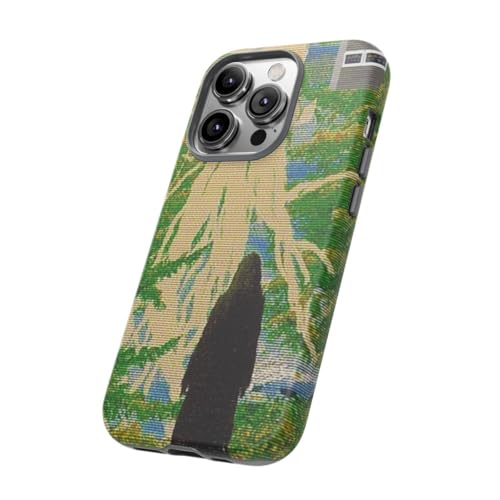 Coque iPhone 14 Pro forêt et mystérieuse figurine à capuche verte