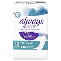 Always Discreet Incontinence Pads for Sensitive Skin, 0% Dyes & Fragrances, Normal, 12 Pack