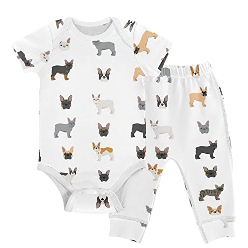vvfelixl Baby Pants Sets Different French Bulldog Short Sleeve Baby Clothes For Boys Girls 6-9 Months Puppy